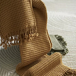 Плед из шерсти цвета охры с бахарамой Waffle Comfort варинант исполнения - 6 | Loft Concept в Тюмени