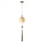 Подвесной светильник с шарообразным плафоном из белого стекла с подвеской из камня и кисточкой Agatelle варинант исполнения - 3 | Loft Concept в Тюмени