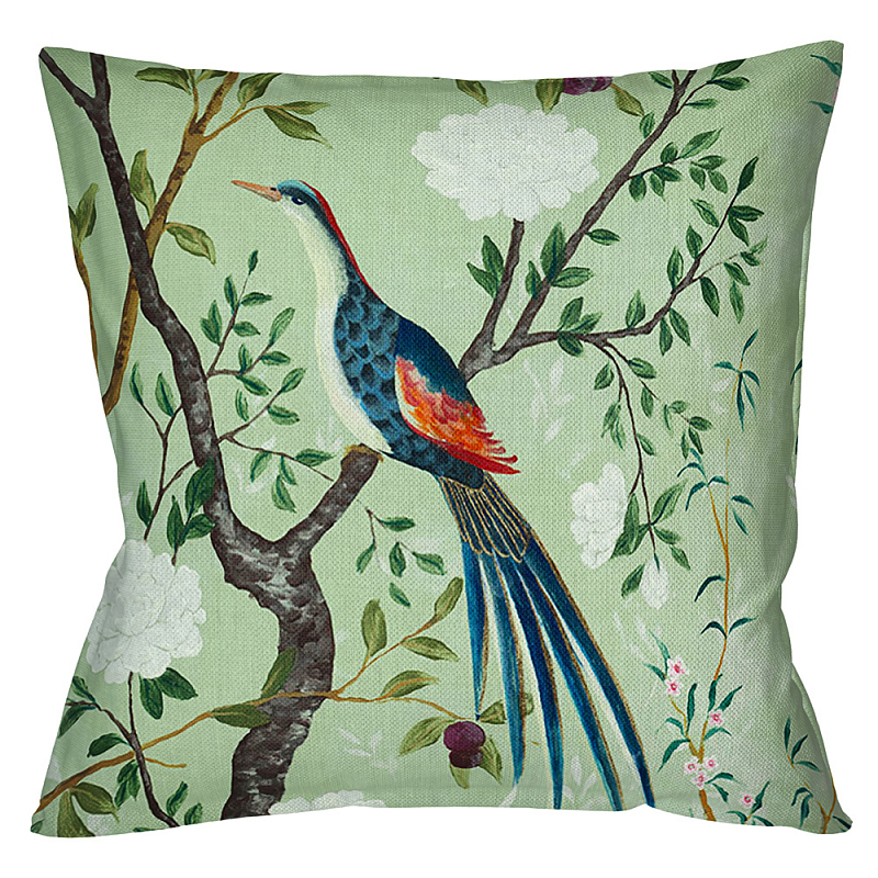 Декоративная подушка Beige and Green Chinoiserie 5 Зеленый шалфей Бежевый в Тюмени | Loft Concept 