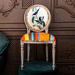 Стул бежевый в разноцветную полоску из натурального бука с изображением птиц и цветов Blooming Blue Birds Colorful Stripes Chair варинант исполнения - 5 | Loft Concept в Тюмени