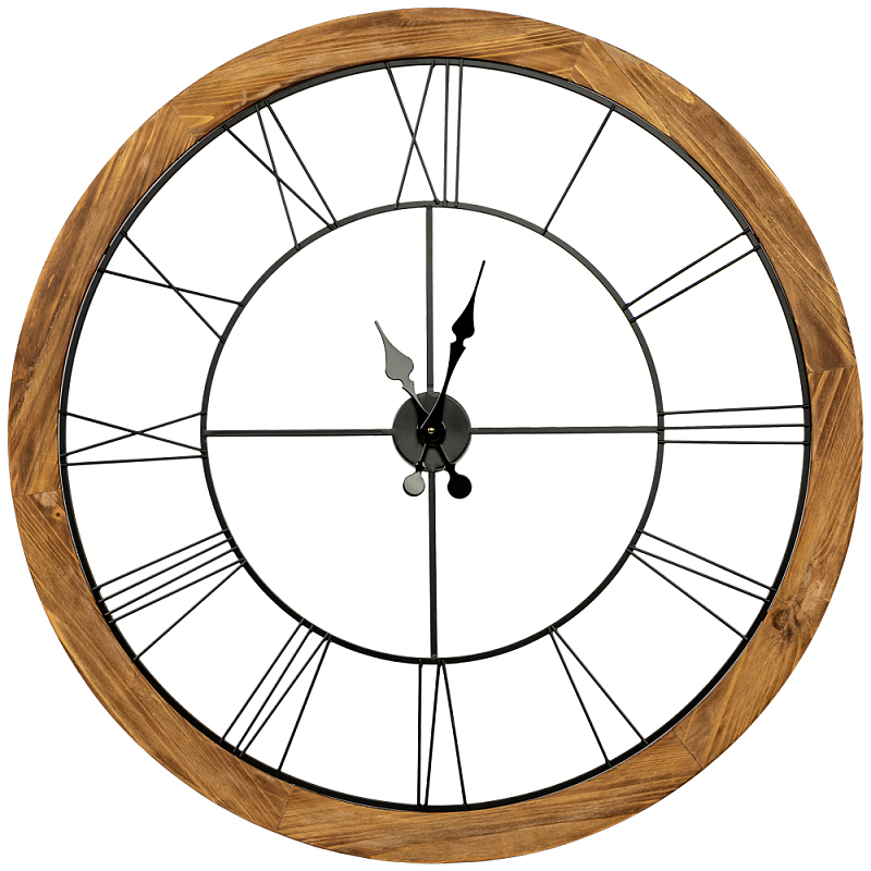 Часы настенные деревянные с римскими цифрами чёрного цвета Clock with History Коричневый Черный Часы настенные деревянные с римскими цифрами чёрного цвета Clock with History Коричневый Черный в Тюмени | Loft Concept