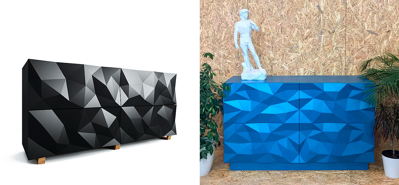 Комод с большими угловыми фигурами, две секции, 2 полки Geometric Greece Комод с большими угловыми фигурами, две секции, 2 полки Geometric Greece - Loft-Concept в Тюмени
