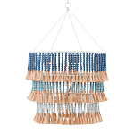 Люстра трехъярусная с декором из круглых деревянных бусин с кисточками Blue Wooden Beads Chandelier варинант исполнения - 1 | Loft Concept в Тюмени