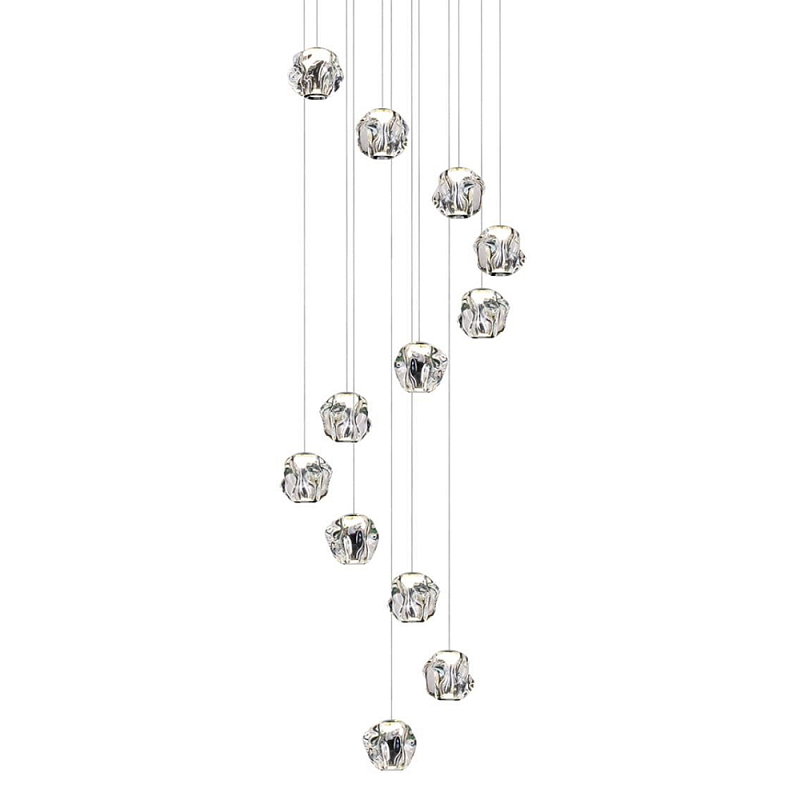 Люстра каскадня с 12-ю прозрачными шарообразными плафонами Bubbles Bocci Золотой Прозрачный Хром в Тюмени | Loft Concept 