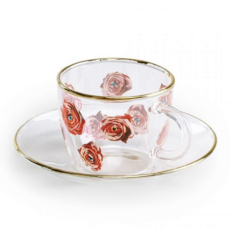 Кофейная пара Seletti Roses Прозрачный Золотой Красный Кофейная пара Seletti Roses Прозрачный Золотой Красный в Тюмени | Loft Concept