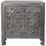 Деревянная тумба с резными ящиком и дверцей Azure Grey Wooden Nightstand варинант исполнения - 1 | Loft Concept в Тюмени