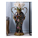 Ваза из фарфора черная с цветочной росписью и бронзовыми элементами Spring Garden варинант исполнения - 3 | Loft Concept в Тюмени