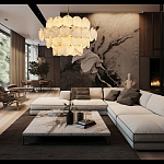 Люстра четырехъярусная с подвесками в форме дисков Cryptocrystalline Stone варинант исполнения - 5 | Loft Concept в Тюмени