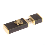 Флешка на 16 гб с декоративной металлической вставкой Герба РФ из натурального камня Обсидиан Черный Stone Flash Drive варинант исполнения - 3 | Loft Concept в Тюмени