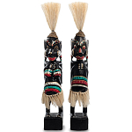 Комплект из 2-х деревянных статуэток Asmat Straw Headdress Statuettes Black Colorful Tattoo варинант исполнения - 4 | Loft Concept в Тюмени