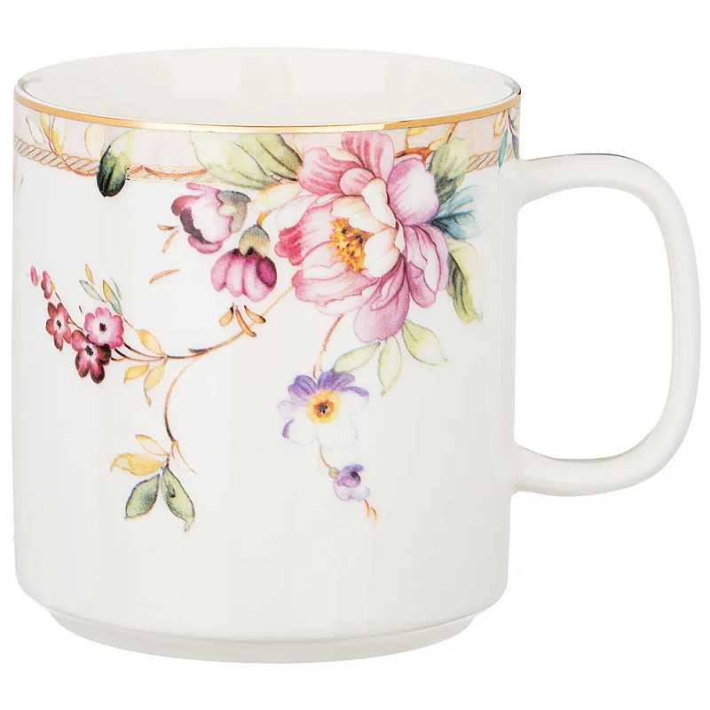 Кружка из фарфора белая с цветочным принтом 400 мл Flower Porcelain Collection Белый Мульти Кружка из фарфора белая с цветочным принтом 400 мл Flower Porcelain Collection Белый Мульти в Тюмени | Loft Concept