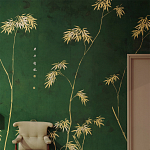 Обои ручная роспись Bamboo Golden on Edo Green India tea paper варинант исполнения - 1 | Loft Concept в Тюмени
