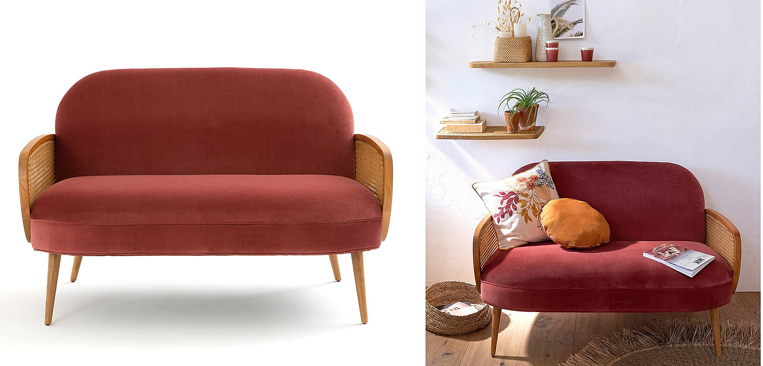 Диван Morten Wicker Crimson Sofa Малиновый Диван Morten Wicker Crimson Sofa Малиновый - Loft-Concept в Тюмени