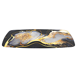 Обеденный стол с прямоугольной черно-золотой столешницей из стекла на 4-х металлических ножках Gold and Black Marble варинант исполнения - 3 | Loft Concept в Тюмени