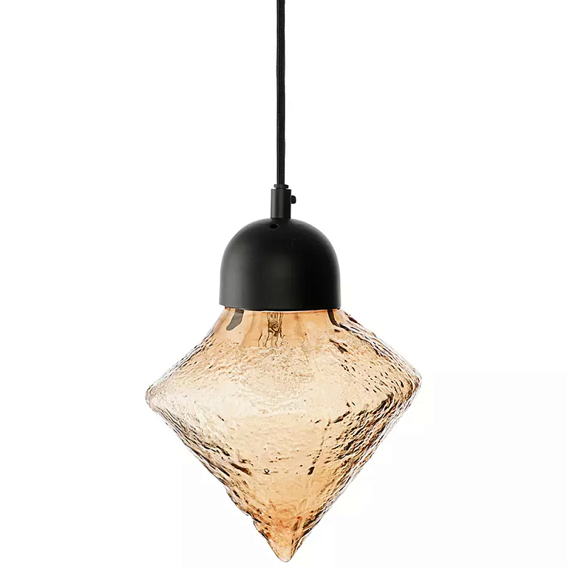 Подвесной светильник с янтарным рельефным плафоном Lamp with Frozen Glass Effect Янтарный Черный Подвесной светильник с янтарным рельефным плафоном Lamp with Frozen Glass Effect Янтарный Черный в Тюмени | Loft Concept