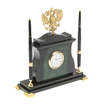 Часы настольные с Гербом России и 2-мя шариковыми ручками в комплекте Stone Clock варинант исполнения - 2 | Loft Concept в Тюмени