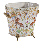 Кашпо с растительным и животным орнаментом на бронзовых ножках Turquoise Blooming Garden варинант исполнения - 2 | Loft Concept в Тюмени