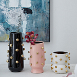 Ваза черная цилиндрическая с глянцевым покрытием и золотыми декоративными элементами Molecule Collection варинант исполнения - 4 | Loft Concept в Тюмени