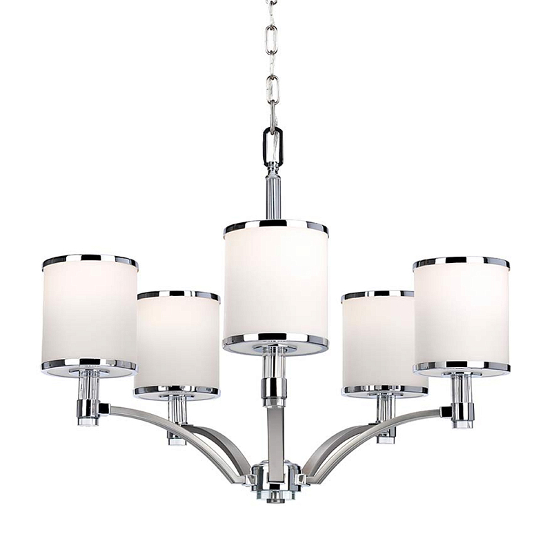 Люстра с белыми стеклянными плафонами в форме цилиндра Feiss Никель Хром Белый Бежевый в Тюмени | Loft Concept 