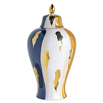 Ваза с крышкой и мазками синего и золого цвета на белом фоне Chinoiserie Ceramics варинант исполнения - 1 | Loft Concept в Тюмени