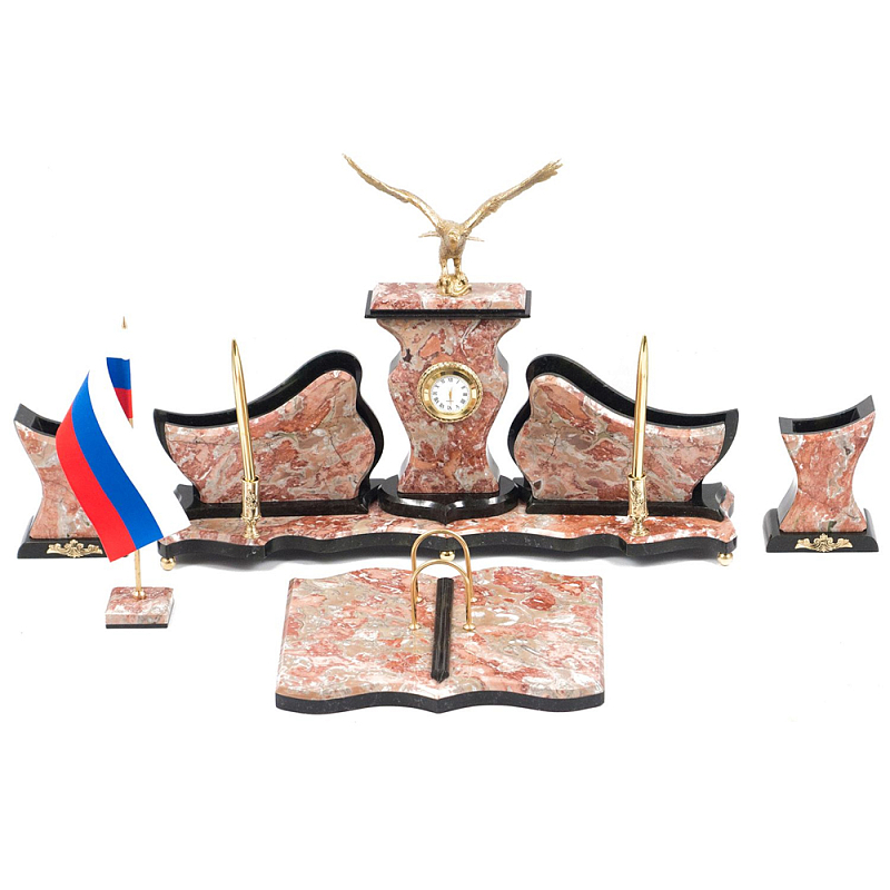 Настольный письменный набор из креноида с часами и декором в виде орла Marble Accessory Золотой Креноид Черный Настольный письменный набор из креноида с часами и декором в виде орла Marble Accessory Золотой Креноид Черный в Тюмени | Loft Concept