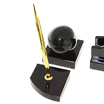 Настольный письменный набор из чёрного обсидиана с декором в виде льва Golden Lion варинант исполнения - 5 | Loft Concept в Тюмени