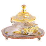 Икорница с декором "Осетр" с гравировкой на подставке из натурального камня Агат Decorative Cavair Dishes варинант исполнения - 1 | Loft Concept в Тюмени