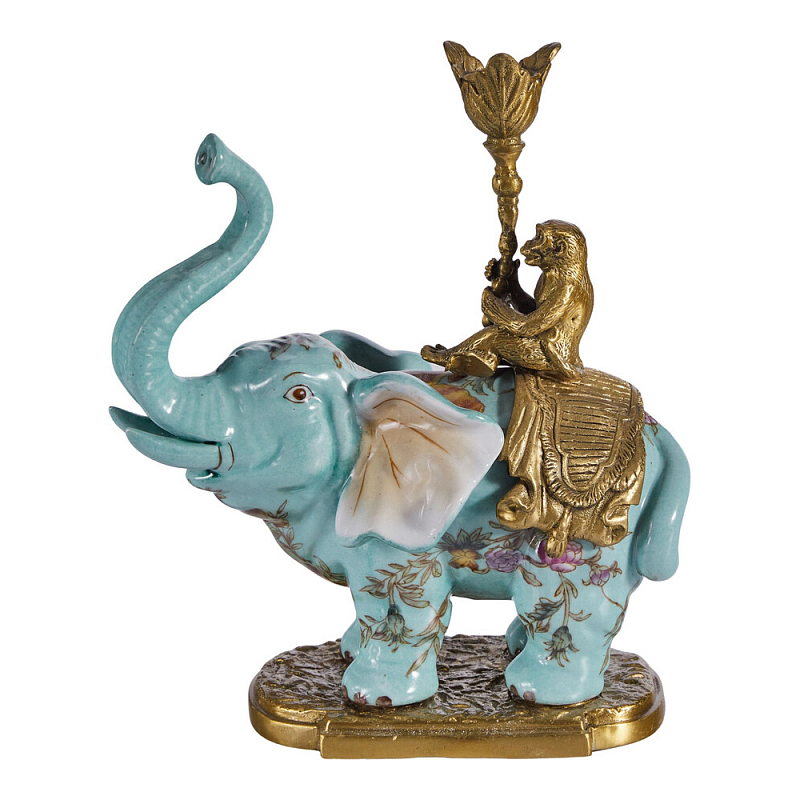 Подсвечник в виде слона из фарфора с бронзовыми элементами Elephant in the Garden of Eden Бронза Голубой Мульти в Тюмени | Loft Concept 