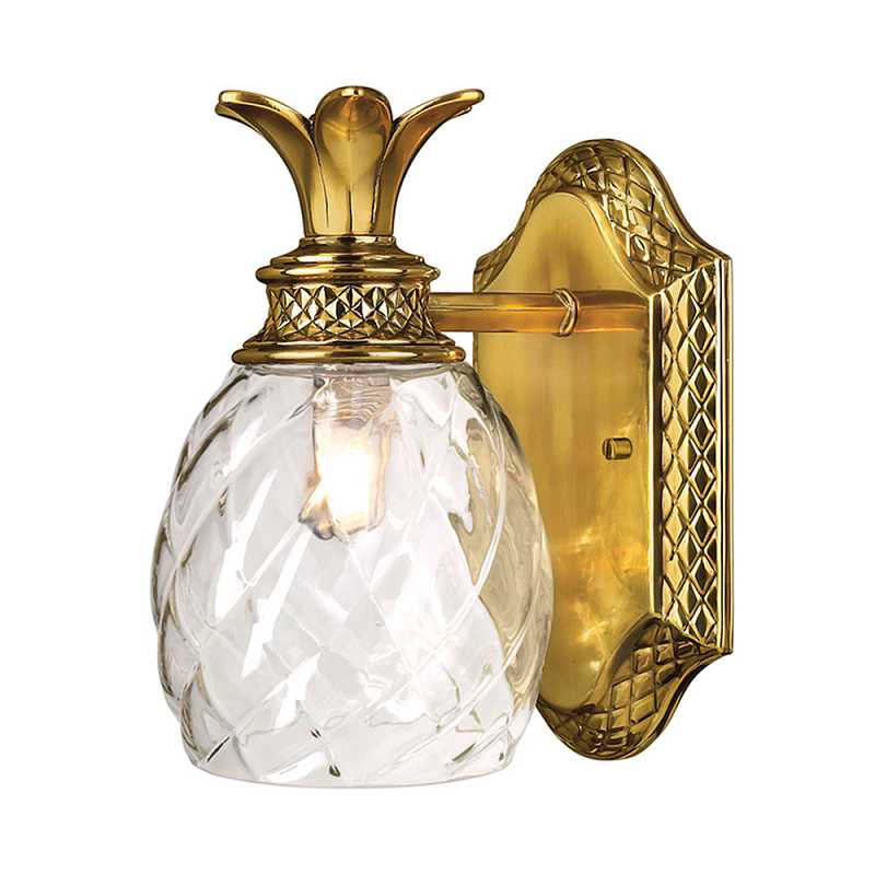Бра для ванных комнат с прозрачным стеклянным плафоном в форме ананаса и декоративным основанием с рельефным узором Hinkley Бронза Латунь Прозрачное Стекло в Тюмени | Loft Concept 