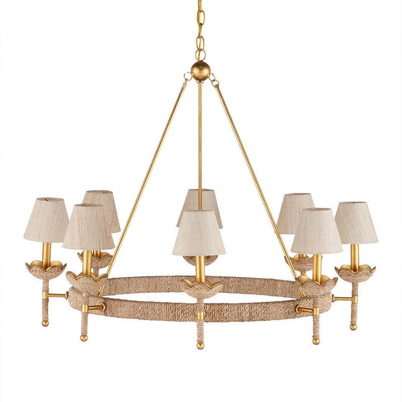 Люстра из кованого железа с отделкой плетеной веревкой и сусальным золотом Parisian Style Золотой Бежевый в Тюмени | Loft Concept 