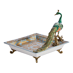 Блюдо квадратное с павлином на бронзовых ножках Eden Garden варинант исполнения - 2 | Loft Concept в Тюмени