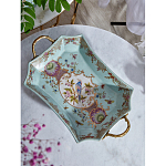 Блюдо прямоугольное из голубого фарфора с ручками и рисунком птиц и цветов Blue Garden варинант исполнения - 3 | Loft Concept в Тюмени