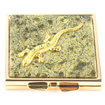 Зеркало двухстороннее квадратное из натурального камня Змеевик с декоративной вставкой в виде ящерицы Gold Stone Mirrors варинант исполнения - 2 | Loft Concept в Тюмени