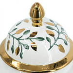 Ваза белая с крышкой с рисунком зеленых и золотых листьев 48 см Chinoiserie Ceramics варинант исполнения - 1 | Loft Concept в Тюмени