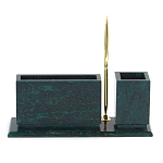 Настольный письменный набор с гербом России и часами из природного камня змеевик Successful Leader варинант исполнения - 3 | Loft Concept в Тюмени