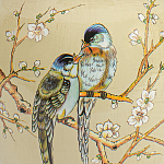 Настольная лампа бежевая с изображением птиц Slip Away варинант исполнения - 6 | Loft Concept в Тюмени