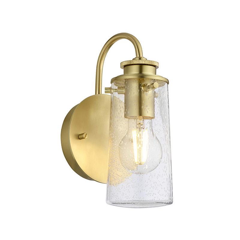 Бра цвета латунь с прозрачным цилиндрическим плафоном из пузырчатого стекла Kichler Матовая латунь Прозрачное Стекло в Тюмени | Loft Concept 