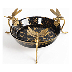 Блюдо черного цвета из фрафора на бронзовых ножках в виде стрекоз Eden Garden варинант исполнения - 1 | Loft Concept в Тюмени