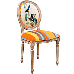 Стул бежевый в разноцветную полоску из натурального бука с изображением птиц и цветов Blooming Blue Birds Colorful Stripes Chair варинант исполнения - 2 | Loft Concept в Тюмени