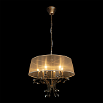 Люстра подвесная круглая с тканевым полупрозрачным абажуром и подвесками 6 ламп Gilded Elegance варинант исполнения - 3 | Loft Concept в Тюмени