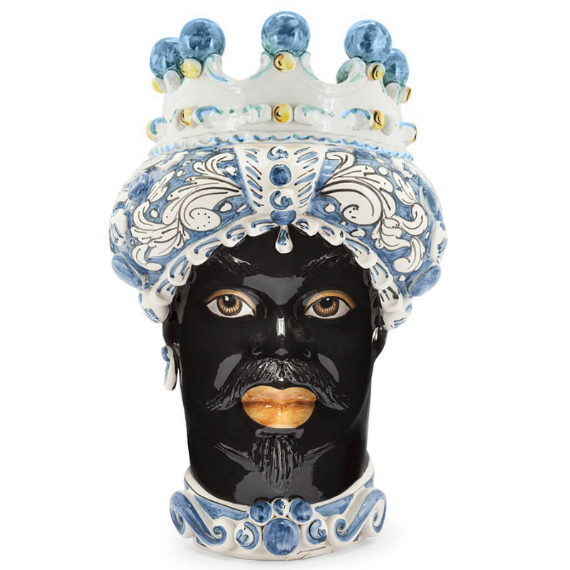 Ваза VASE MORO MAN ORNATE H41 blue Синий Черный Ваза VASE MORO MAN ORNATE H41 blue Синий Черный в Тюмени | Loft Concept