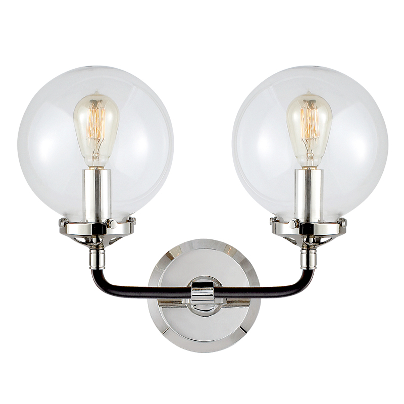 Бра Бистро Globe Clear Glass Double Sconce Nickel  в Тюмени | Loft Concept 