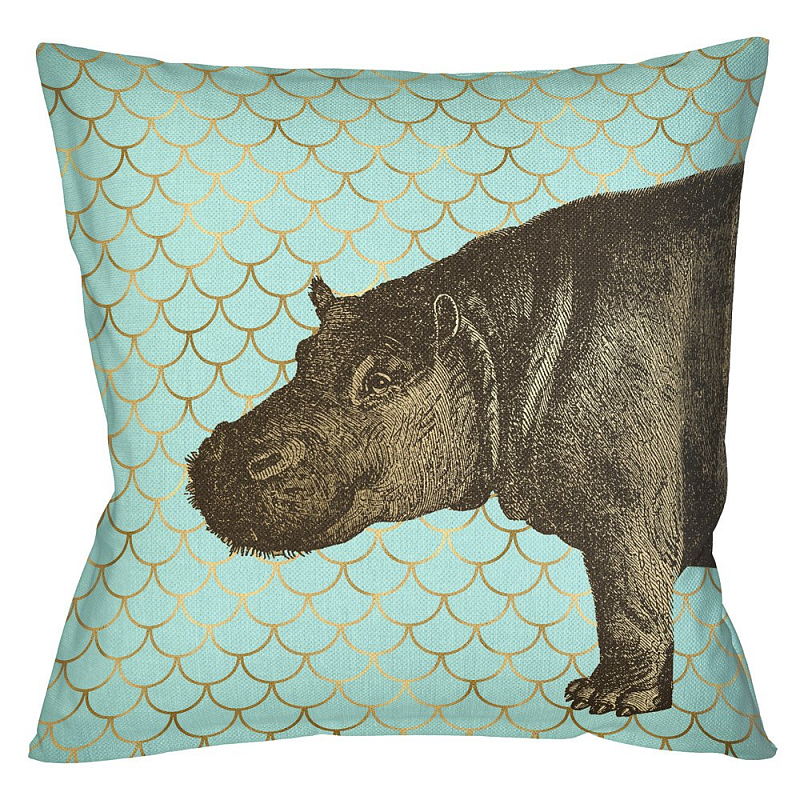Подушка Safari light blue hippopotamus Бирюзовый Глянцевое золото Подушка Safari light blue hippopotamus Бирюзовый Глянцевое золото в Тюмени | Loft Concept