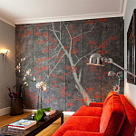 Обои ручная роспись Summer Night Blossom Original colourway on Edo Night painted silk варинант исполнения - 2 | Loft Concept в Тюмени