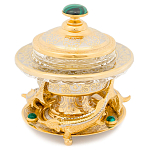 Икорница c декором "Три стерлядки" с гравировкой и натуральным камнем Малахит Decorative Cavair Dishes варинант исполнения - 1 | Loft Concept в Тюмени