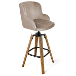 Барный стул со спинкой и подлокотниками на 4-х коричневых ножках Бежевый Велюр Ava Charm варинант исполнения - 1 | Loft Concept в Тюмени