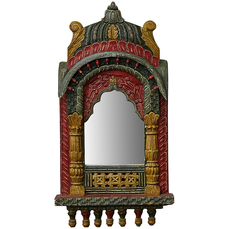 Настенное зеркало в резной раме из тропического дерева Carved Wood Mirror Colorful Красный Зеленый Желтый Настенное зеркало в резной раме из тропического дерева Carved Wood Mirror Colorful Красный Зеленый Желтый в Тюмени | Loft Concept