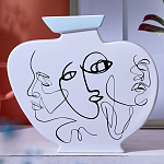 Ваза плоская белая с абстрактными черными линиями в форме лиц Faces of Imagination варинант исполнения - 4 | Loft Concept в Тюмени