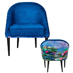 Кресло из натурального бука синее с цветочным принтом Impressionism in Art варинант исполнения - 2 | Loft Concept в Тюмени