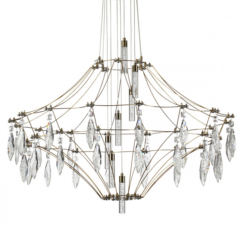 Люстра подвесная из металла с прозрачными подвесками из хрусталя Quasar 93 Золотой Хром в Тюмени | Loft Concept 